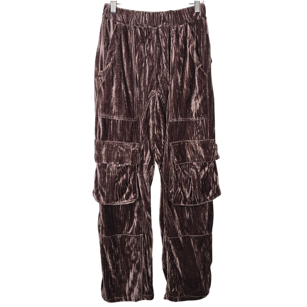 bacio Brown Crushed Velvet Cargo Pants Women Small High Rise Wide Leg